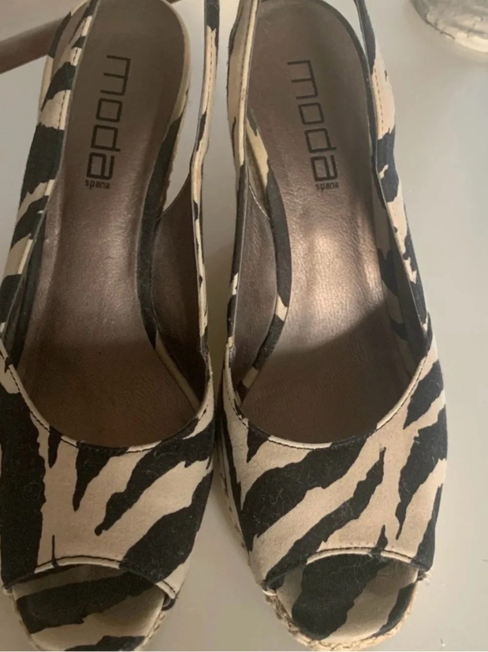 Moda Spana Zebra Print Black & Cream Slingback Wedges